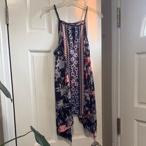 Express Black Floral Halter top with Pink & blue floral accents size small